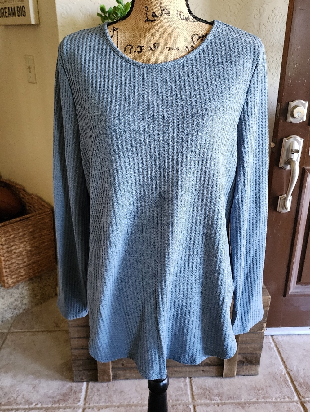 Shein Light Blue Long Sleeve Waffle Knit Women's Top